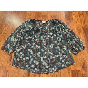 Anthropologie Pins and Needles Floral Blouse 3/4 Sleeve Size XS Boho Romantic